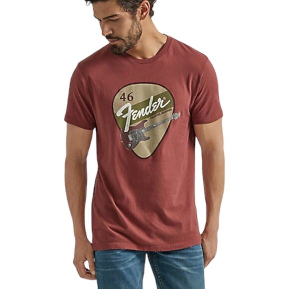 Wrangler x Fender Graphic Tee Medium Red Mens Music Guitar Western Soft Casual - Picture 1 of 5